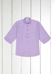 chemise Deauville manches courtes à col mao en lin violine