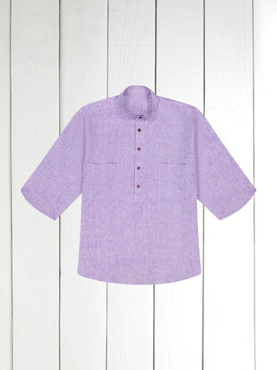 chemise Deauville manches courtes à col mao en lin violine
