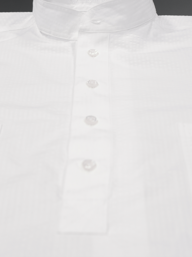chemise Deauville manches courtes à col mao en seersucker blanc