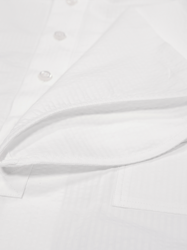 chemise Deauville manches courtes à col mao en seersucker blanc