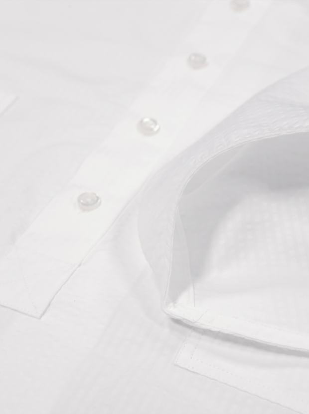 chemise Deauville manches courtes à col mao en seersucker blanc