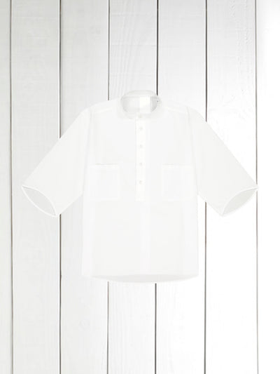 chemise Deauville manches courtes à col mao en seersucker blanc