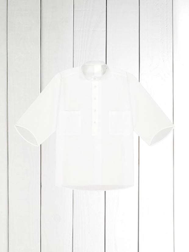 chemise Deauville manches courtes à col mao en seersucker blanc