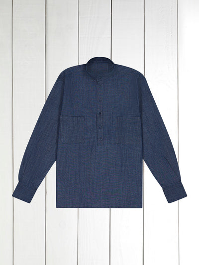 raw denim mao-collar shirt