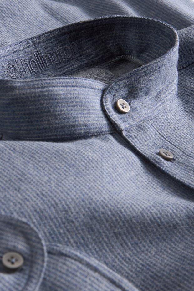 chemise col mao en coton bleuté à rayures grises