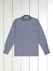 chemise col mao en coton bleuté à rayures grises