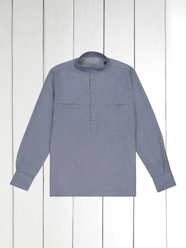 chemise col mao en coton bleuté à rayures grises
