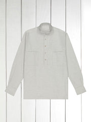 chemise col mao en coton brossé gris pâle