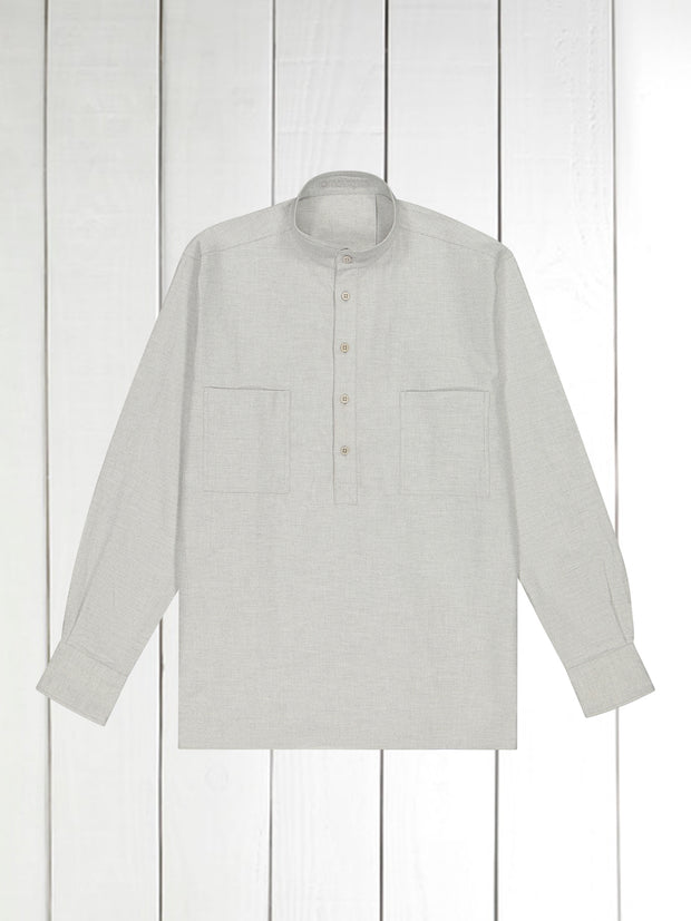 chemise col mao en coton brossé gris pâle