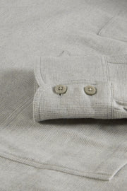 chemise col mao en coton brossé gris pâle