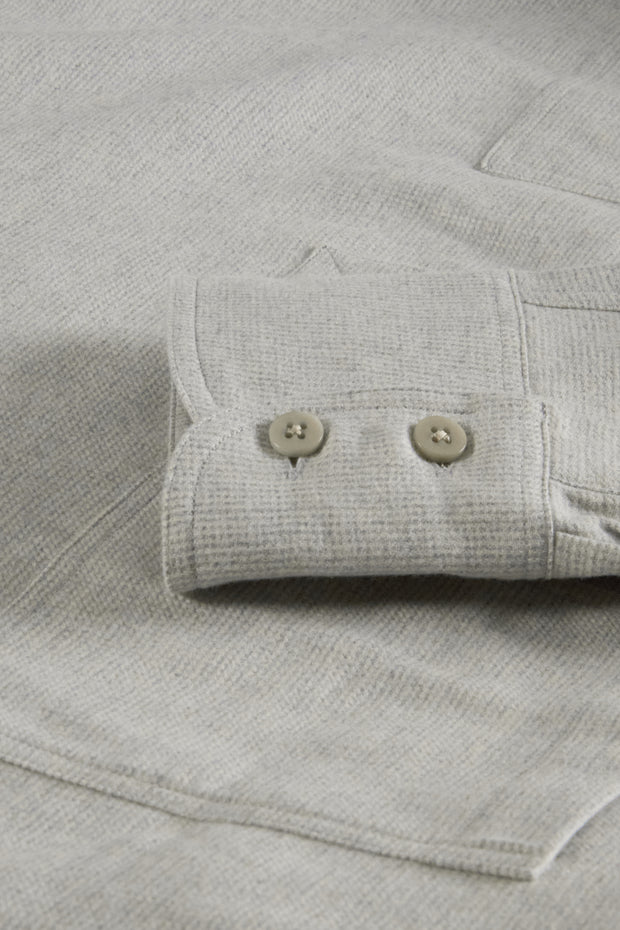 chemise col mao en coton brossé gris pâle