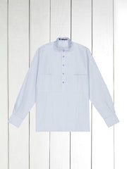 blue striped oxford cotton mao-collar shirt