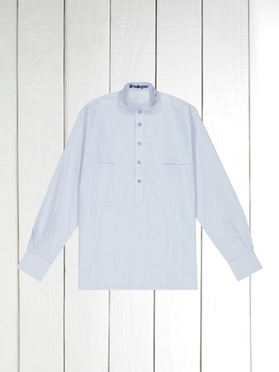 blue striped oxford cotton mao-collar shirt