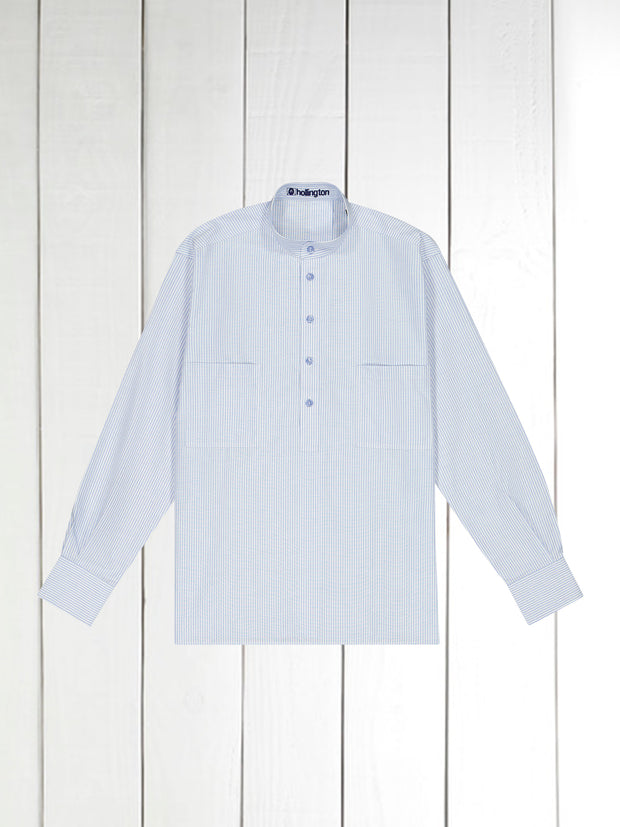 blue striped oxford cotton mao-collar shirt