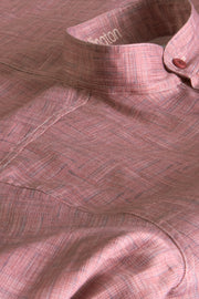chemise col mao en coton motif damier