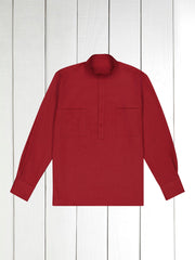 chemise col mao en coton rouge vermillon