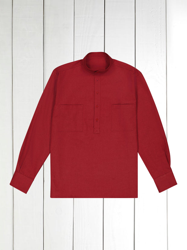 chemise col mao en coton rouge vermillon