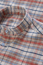 chemise col mao en flanelle de coton tartan gris