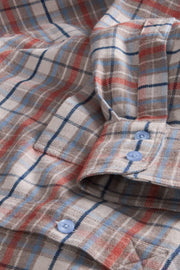 chemise col mao en flanelle de coton tartan gris