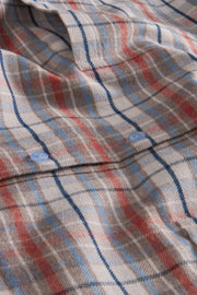 chemise col mao en flanelle de coton tartan gris