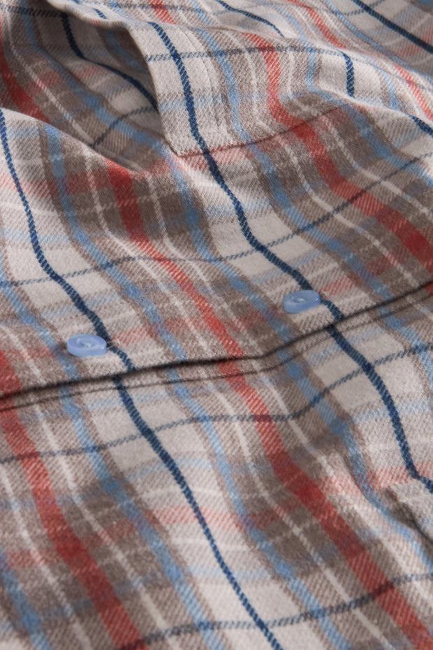 chemise col mao en flanelle de coton tartan gris