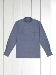 blue marl cotton canvas mao-collar shirt