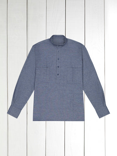 blue marl cotton canvas mao-collar shirt