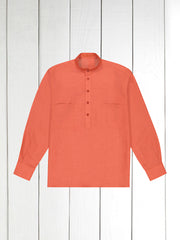 chemise col mao en toile pur lin coq de roche