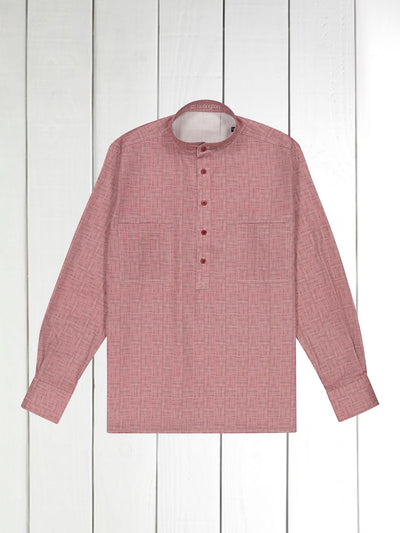 chemise col mao en coton motif damier