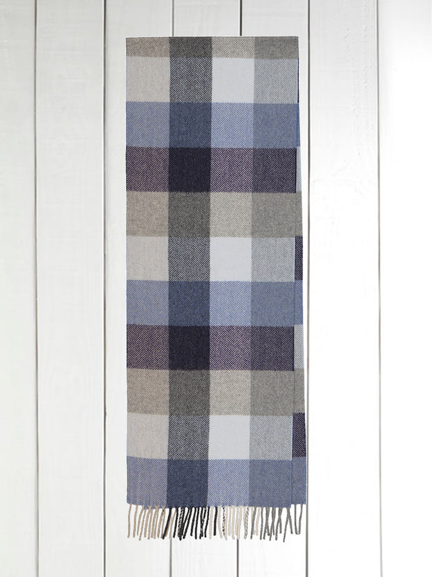 denim check wool and cashmere scarf