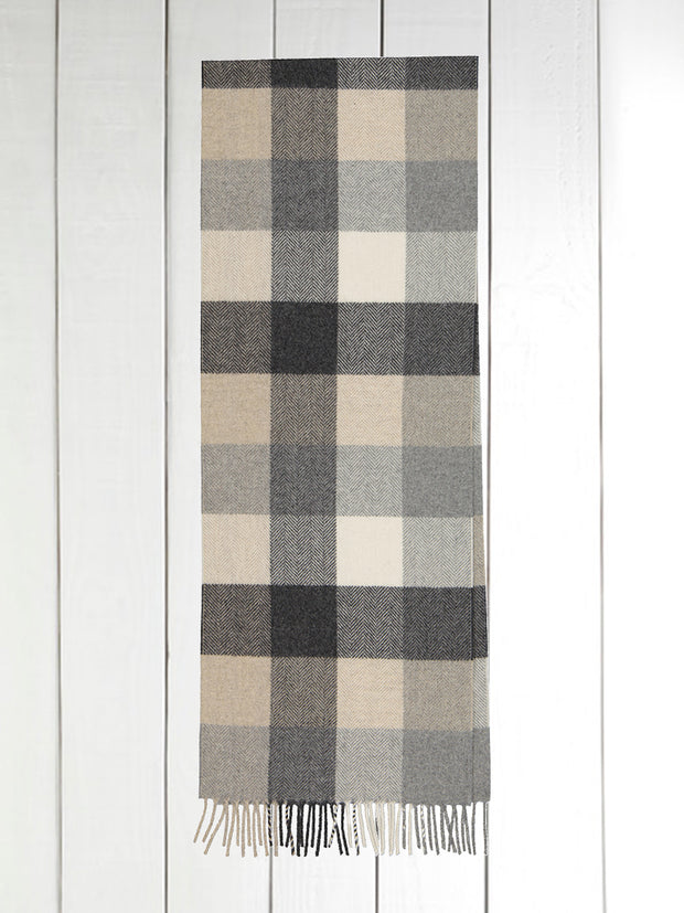 light grey checked wool and cashmere scarf