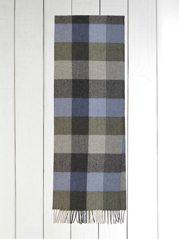 olive checked wool and cashmere scarf