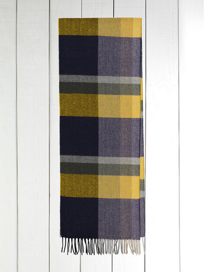 wool and cashmere scarf with large yellow checks