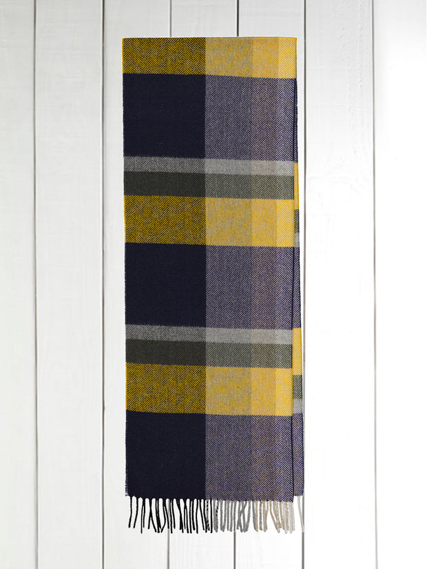 wool and cashmere scarf with large yellow checks