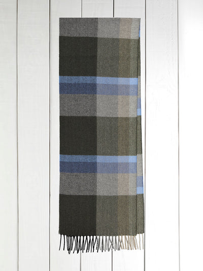 wool and cashmere scarf with large moss green checks