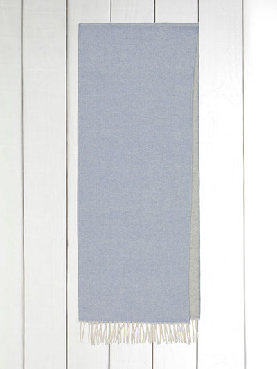 sky blue and light grey double-sided cashmere fringed scarf