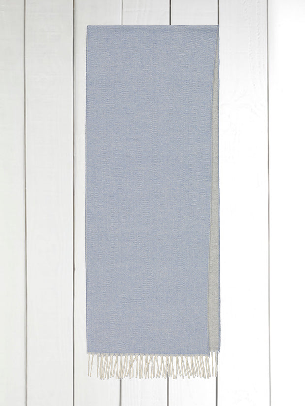 sky blue and light grey double-sided cashmere fringed scarf
