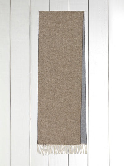 double-sided cashmere fringed scarf in bolet on slate