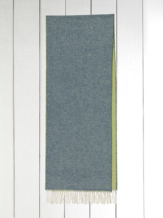double-sided cashmere fringed scarf in teal on lime green