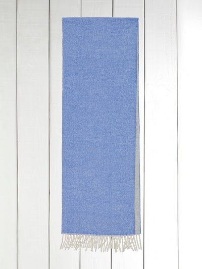 double-sided denim and light grey cashmere fringed scarf 