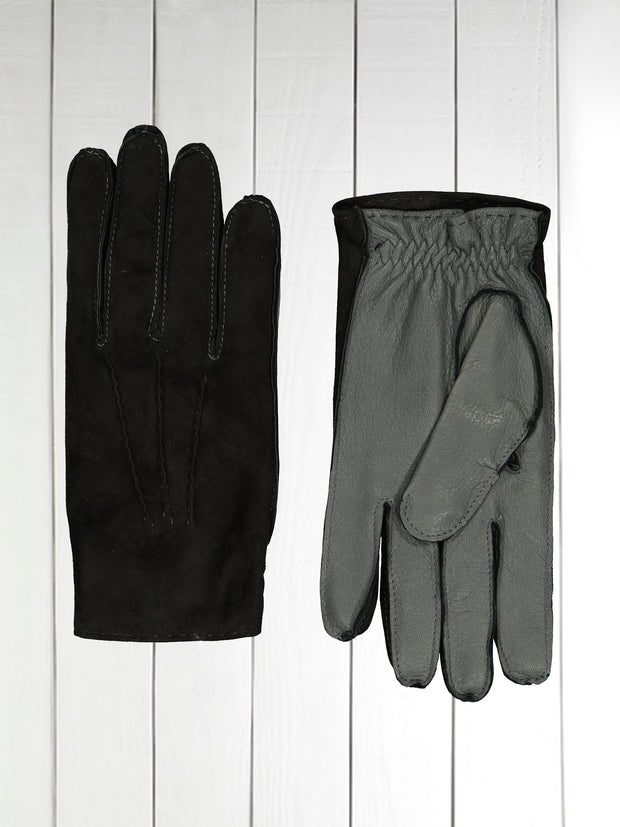 two-tone gloves in deer leather and black suede with cashmere lining
