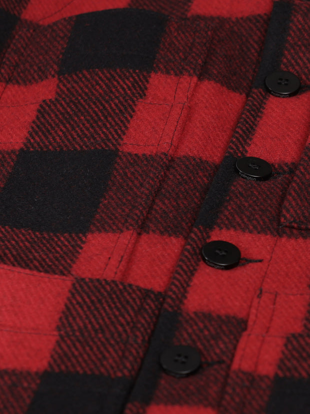 pré-commande gilet 20 poches en drap de laine à carreaux rouge et noir