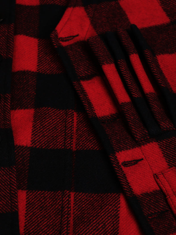 pré-commande gilet 20 poches en drap de laine à carreaux rouge et noir
