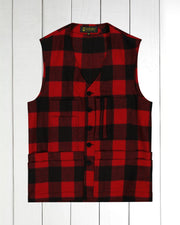 pré-commande gilet 20 poches en drap de laine à carreaux rouge et noir