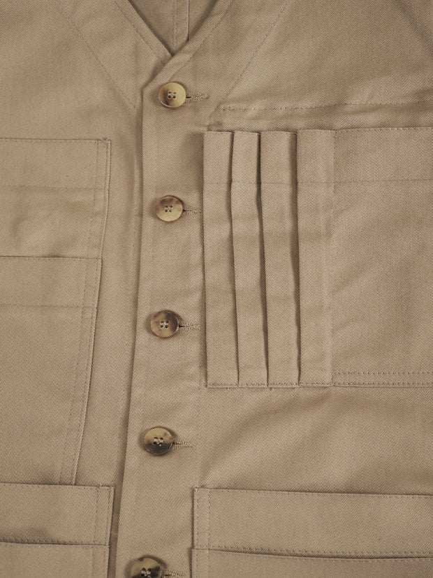 gilet 20 poches en serge de coton extensible sable