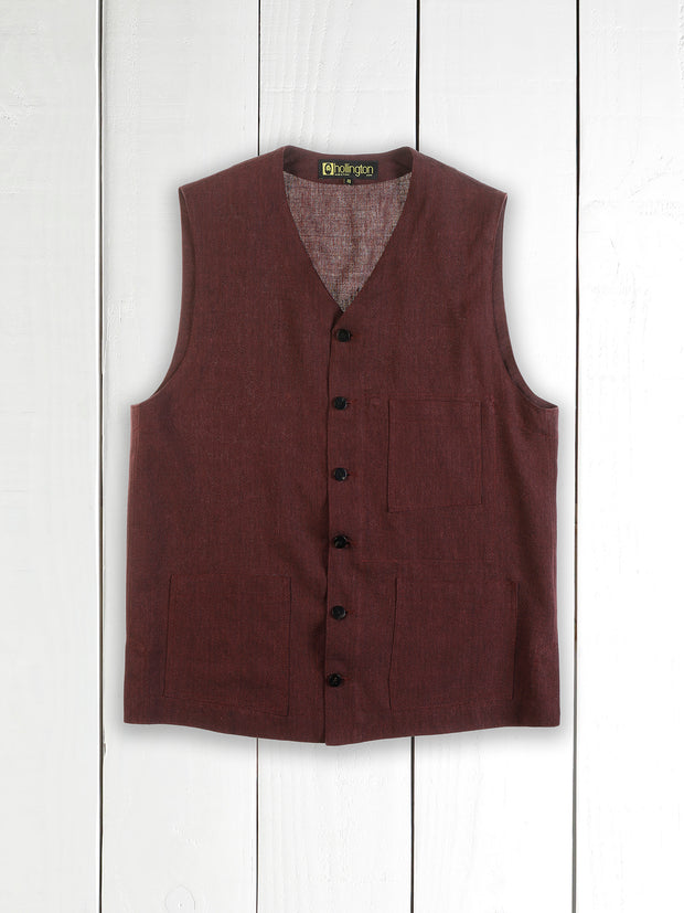 patch-pocket waistcoat in burgundy linen 