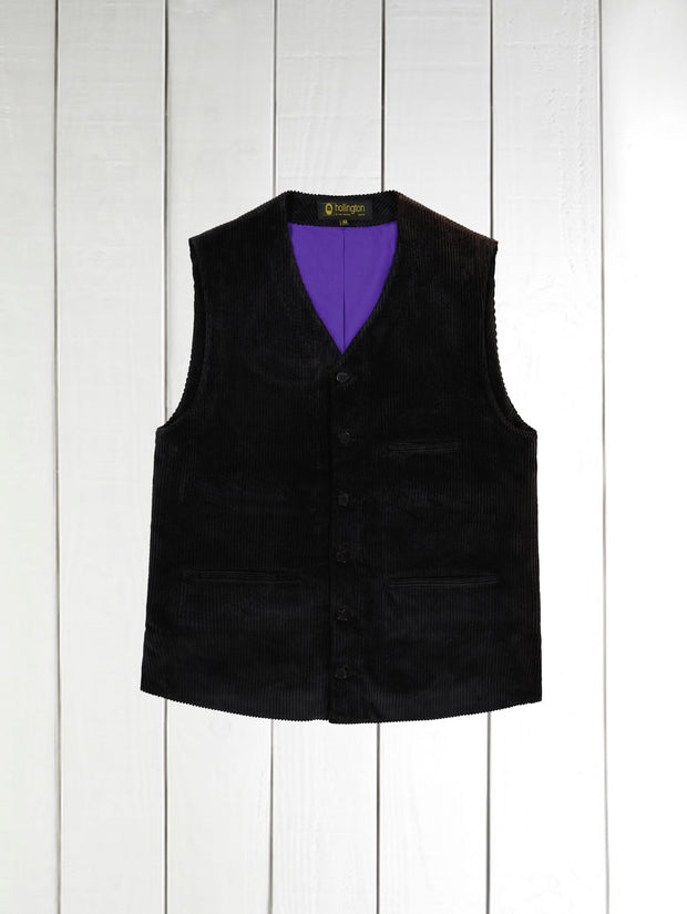 pre-order black corduroy with large ribs piped-pocket waistcoat