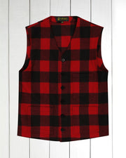 pré-commande gilet à poches plaquées en drap de laine à carreaux rouge et noire