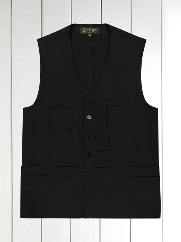 gilet 20 poches en serge de coton extensible noir
