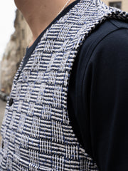 patch-pocket waistcoat in navy and white indian cotton jacquard